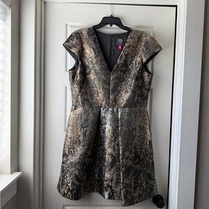 Vince Camuto Gold and Black Patterned Dress